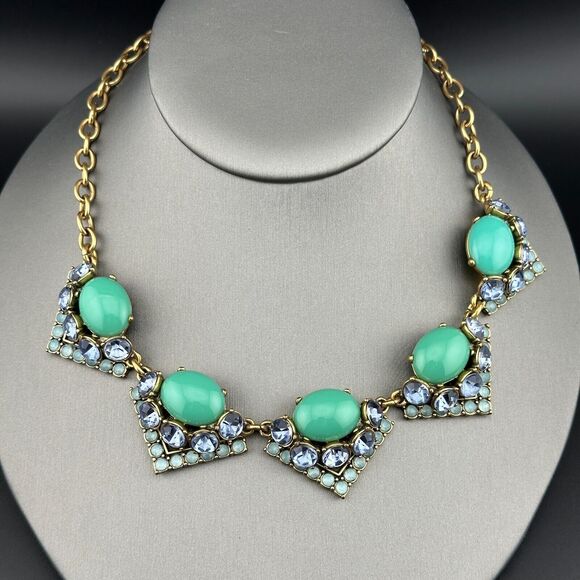 Stella Dot Necklace Turquoise Color Stone Rhinestone Gold-tone Chain Chunky 21" - Picture 1 of 8